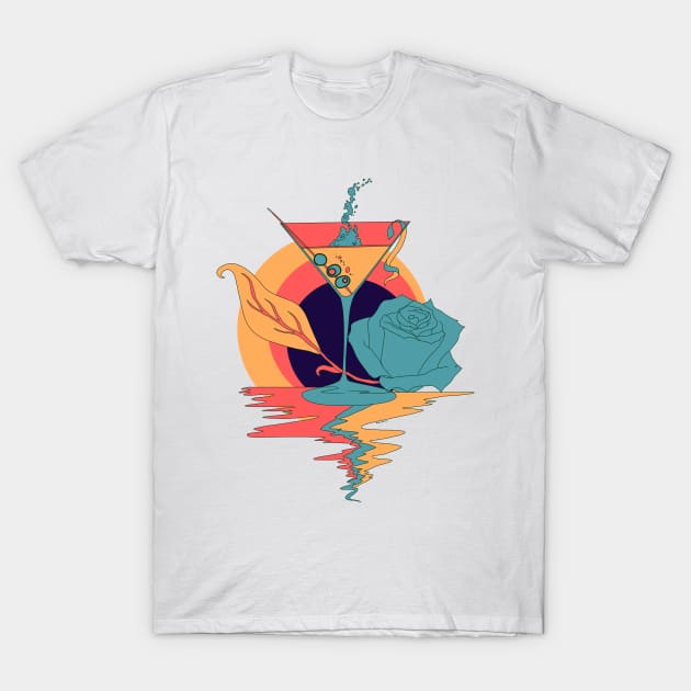 Retro Triad Martini and Rose T-Shirt by kenallouis